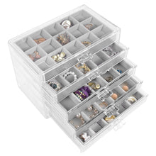 Load image into Gallery viewer, Kusmil Acrylic Jewelry Box with 5 Drawers, 75 Slots Cosmetic Storage Organizer box,Gray (Medium)