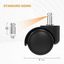 Load image into Gallery viewer, Office Chair Caster, Set of 5 Office Chair Casters Wheels Replacement for Hardwood Floors and Carpet, 2 inch Wheels for Office Chair, Universal Size (Black)