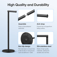 Load image into Gallery viewer, Free Standing Toilet Paper Holder Stand, Black Toilet Paper Holder Stainless Steel Rustproof Tissue Roll Holder Floor Stand Storage for Bathroom