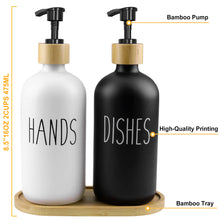 Load image into Gallery viewer, Glass Soap Dispenser Set Hand and Dish Soap Dispenser Set with Tray for Bathroom Kitchen Decor Black & White