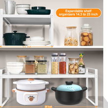 Load image into Gallery viewer, Expandable Cabinet Shelf Organizer Storage Rack Space Riser for Kitchen Bathroom Office Heavy Duty Nonslip, L14.1-23.6'' x W8.6'' x H10.2'', White, 1 Pack