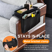 Load image into Gallery viewer, Sofa Armrest Organizer with Cup Holder Tray Recliner Couch Armchair Caddy Bedside Storage Pockets Bag for Cellphone Tablet Book Magazines