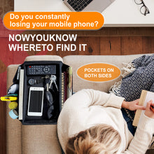 Load image into Gallery viewer, Sofa Armrest Organizer with Cup Holder Tray Recliner Couch Armchair Caddy Bedside Storage Pockets Bag for Cellphone Tablet Book Magazines