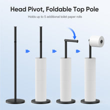 Load image into Gallery viewer, Free Standing Toilet Paper Holder Stand, Black Toilet Paper Holder Stainless Steel Rustproof Tissue Roll Holder Floor Stand Storage for Bathroom