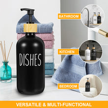 Load image into Gallery viewer, Glass Soap Dispenser Set Hand and Dish Soap Dispenser Set with Tray for Bathroom Kitchen Decor Black & White
