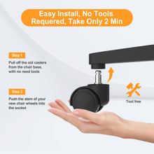 Load image into Gallery viewer, Office Chair Caster, Set of 5 Office Chair Casters Wheels Replacement for Hardwood Floors and Carpet, 2 inch Wheels for Office Chair, Universal Size (Black)