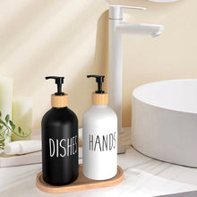 Load image into Gallery viewer, Glass Soap Dispenser Set Hand and Dish Soap Dispenser Set with Tray for Bathroom Kitchen Decor Black & White