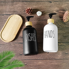 Load image into Gallery viewer, Glass Soap Dispenser Set Hand and Dish Soap Dispenser Set with Tray for Bathroom Kitchen Decor Black & White