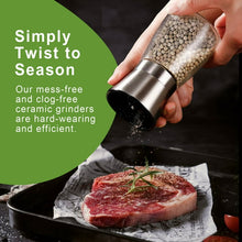 Load image into Gallery viewer, Salt and Pepper Grinder Set, Premium Stainless Steel Sea Salt and Black Peppercorn Mill Set with Adjustable Coarseness