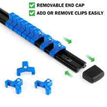 Load image into Gallery viewer, 9 PC ABS Socket Organizer, 1/2 inch, 3/8 inchand1/4 inch Drive Socket Rail Holders, Heavy Duty Socket Racks, Black Rails with Red Blue Black Clips