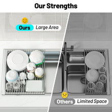 Load image into Gallery viewer, Roll Up Dish Drying Rack Stainless Steel Over the Sink Drainer Kitchen Dish Rack (17.7''x 13.7'')