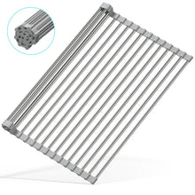 Load image into Gallery viewer, Roll Up Dish Drying Rack Stainless Steel Over the Sink Drainer Kitchen Dish Rack (17.7''x 13.7'')