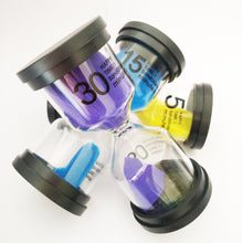 Load image into Gallery viewer, Sand Timer 6 Colors Hourglass 1/3/5/10/15/30 Minutes Sandglass Clock for Kids Games Classroom Kitchen Home Office Decoration (Pack of 6)