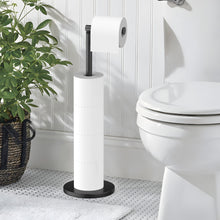 Load image into Gallery viewer, Free Standing Toilet Paper Holder Stand, Black Toilet Paper Holder Stainless Steel Rustproof Tissue Roll Holder Floor Stand Storage for Bathroom
