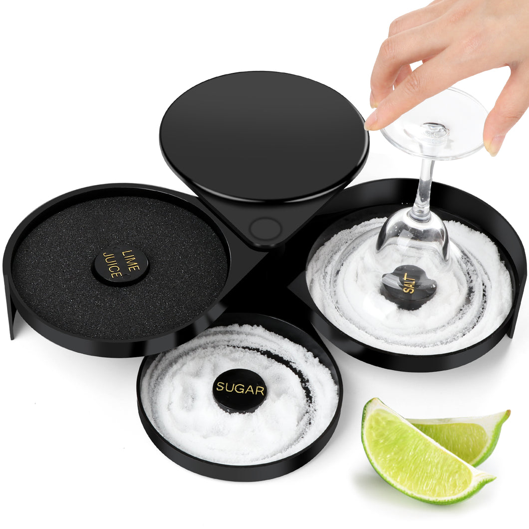 3 Tier Bar Glass Rimmer, Margarita Cocktail Salt and Sugar Glass Rimmer,Bartender tool(BLACK)
