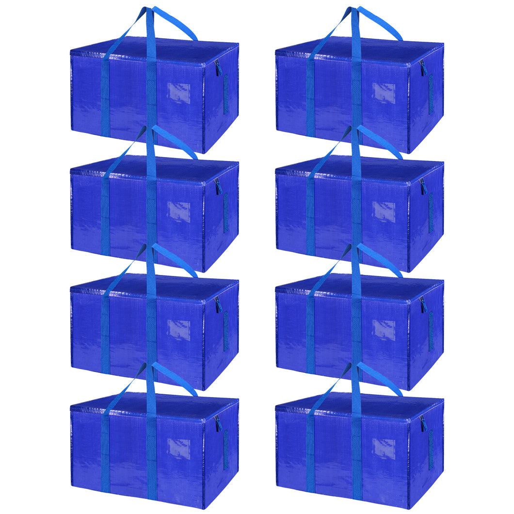 8 Pack Extra Large Moving Bags with Zippers Carrying Handles Heavy-Duty Storage Tote for Space Saving Moving Storage（Blue)