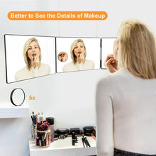 Load image into Gallery viewer, 3 Way Mirror and 5X Magnifying Mirror, 360°Tri Fold Mirror for Makeup and Hair Styling
