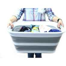 Load image into Gallery viewer, Kusmil 30L Collapsible Plastic Laundry Basket, Foldable Pop up Storage Container Space Saving Washing Tub Organizer (White/Grey)
