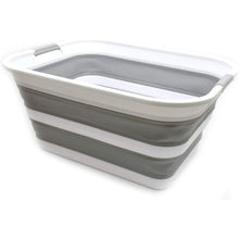 Load image into Gallery viewer, Kusmil 30L Collapsible Plastic Laundry Basket, Foldable Pop up Storage Container Space Saving Washing Tub Organizer (White/Grey)
