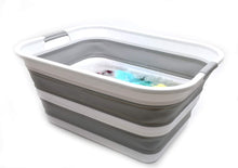 Load image into Gallery viewer, Kusmil 30L Collapsible Plastic Laundry Basket, Foldable Pop up Storage Container Space Saving Washing Tub Organizer (White/Grey)
