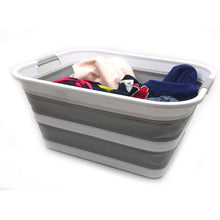 Load image into Gallery viewer, Kusmil 30L Collapsible Plastic Laundry Basket, Foldable Pop up Storage Container Space Saving Washing Tub Organizer (White/Grey)

